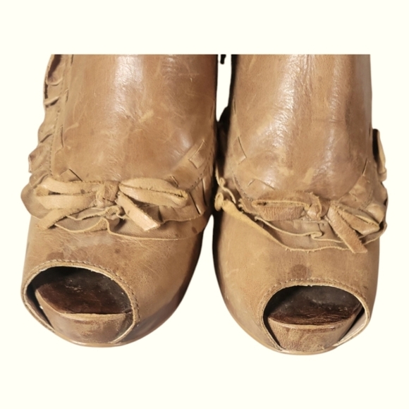 Miss Albright Specialty Antropologie Women's Tan Peep-Toe Leather Bootie Sz 6B - Picture 6 of 10